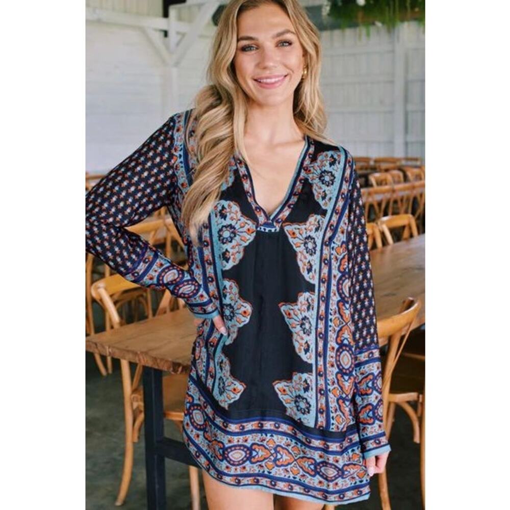 New Free People Meadow Mod Mini Shift Dress $148 MEDIUM Boho Blue
